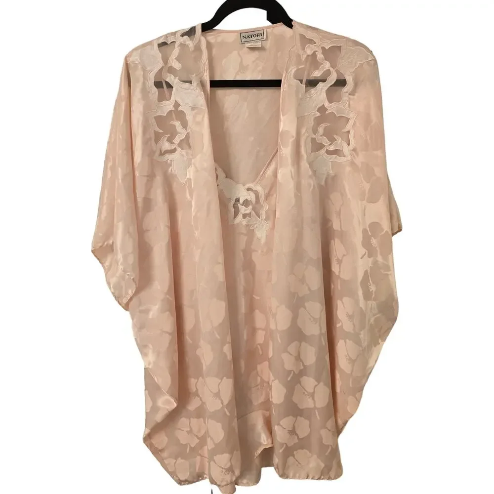 Gorgeous Vintage Natori Robe and Night Gown Set In Blush Pink/Peach Size 6 / Sm